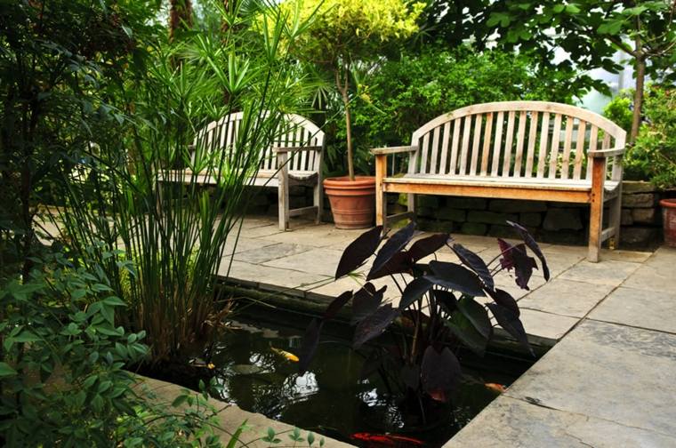 jardins aquatiques jardin bassin idée aménagement extérieur banc bois