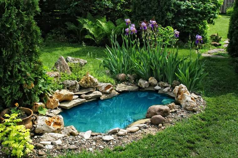 bassin déco pierres idée fleurs aménagement extérieur moderne 
