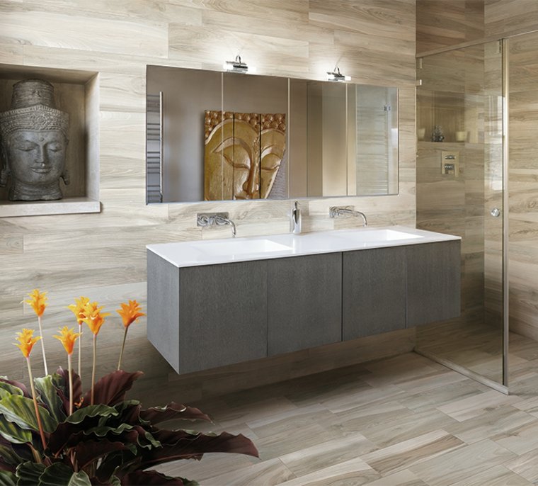 carrelage salle de bains effet parquet bois carrelage imitation miroir cabine douche