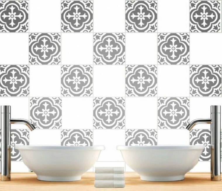 carrelage marocain design salle de bains idée évier gris blanc design