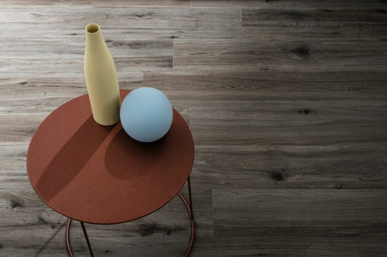 intérieur moderne salon design table ronde basse déco carrelage effet bois marazzi