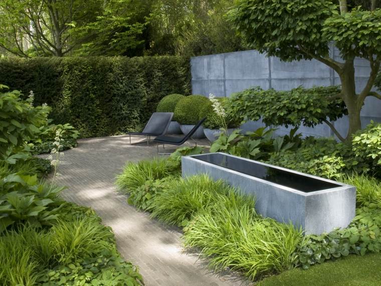 bassin d'eau pierre rectangulaire idée plante végétation 