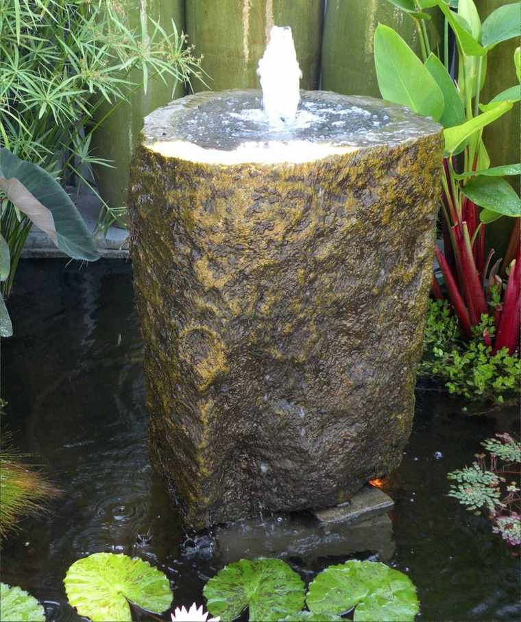 déco fontaine extérieur idée pierre nénuphares végétation