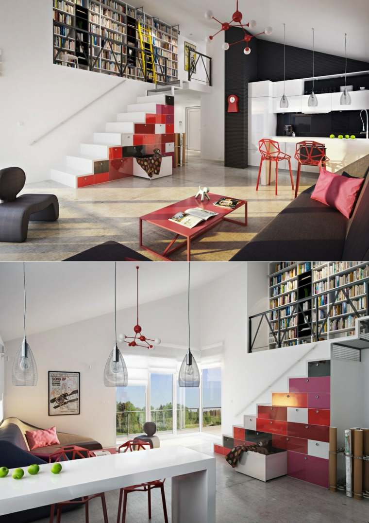 loft contemporain design idée escalier luminaire suspension table blanche déco