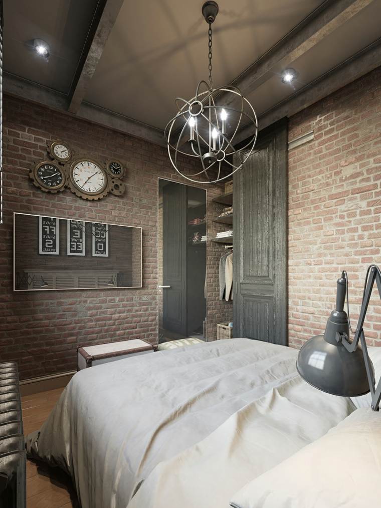 loft contemporain intérieur chambre à coucher style industriel luminaire suspension kostya entaltsev