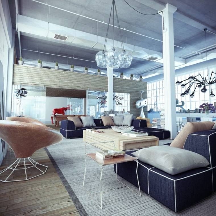 loft contemporain design intérieur moderne canapé fauteuil rose table basse bois