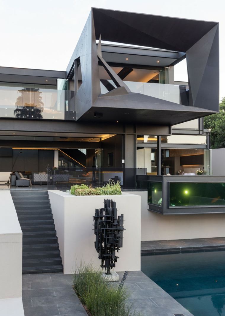 maisons modernes design extérieur acier piscine terrasse 