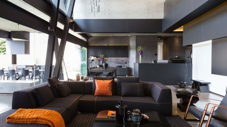 intérieur maison design idée aménagement mobilier coussin canapé d'angle 