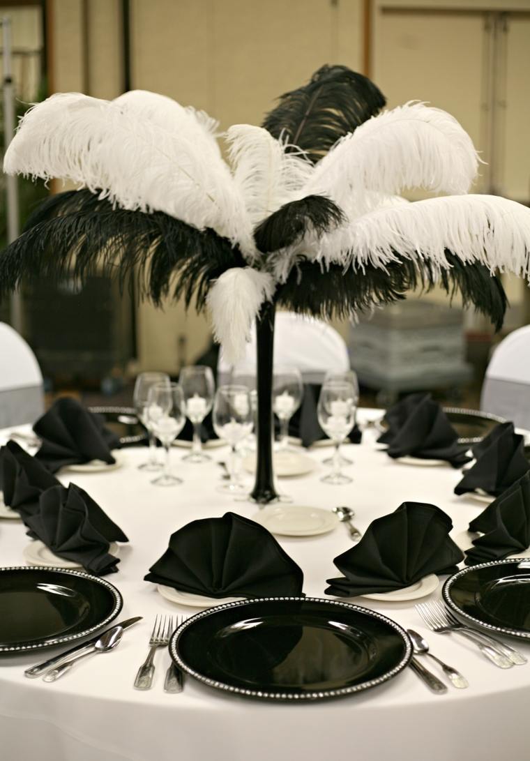mariage hiver deco table noir blanc