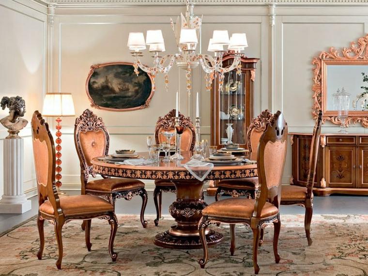 intérieur style baroque design chaise idée table ronde salle à manger luminaire
