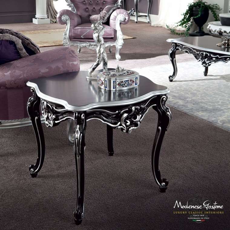 table baroque design idée noire bois moderne intérieur fauteuil violet