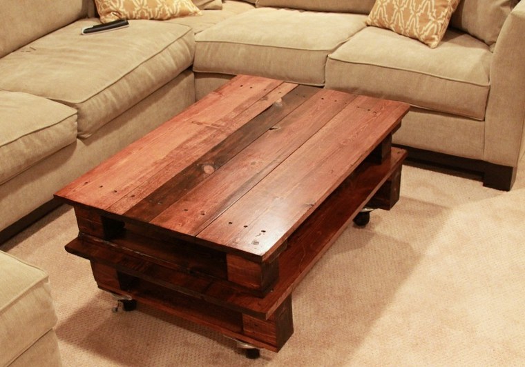 palette en bois table basse aménagement salon idée canapé d'angle