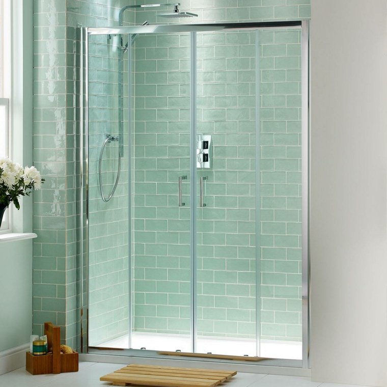 salle de bain bleu design idée cabine douche italienne