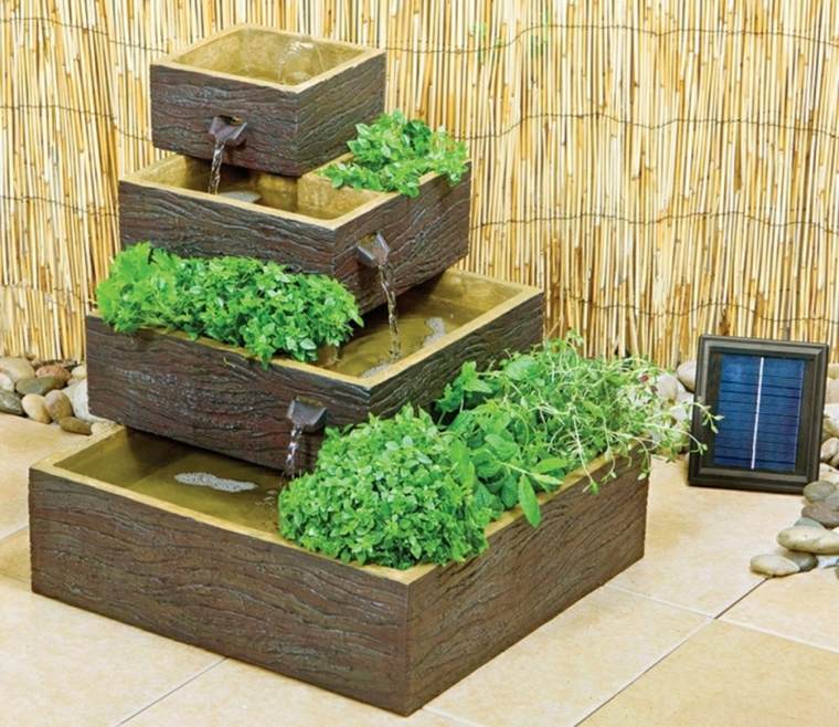 fontaine de jardin décorative marron bois plante design extérieur moderne déco idées