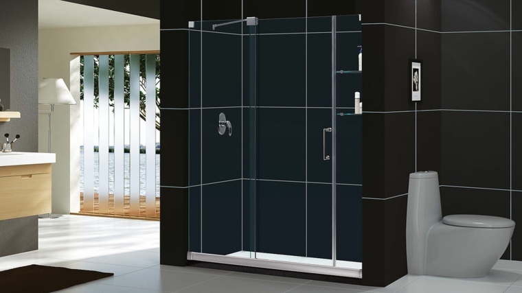 cabine douche paroi verre salle de bains noire