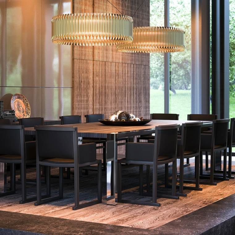 salle à manger style industriel design luminaire suspension moderne chaise bois noire 