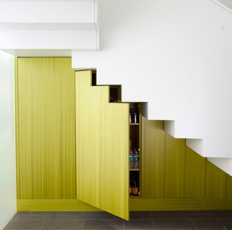 idée aménagement espace sous escalier placard bois porte design rangement