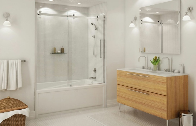 salle de bain design blanc idée aménagement meubles bois 