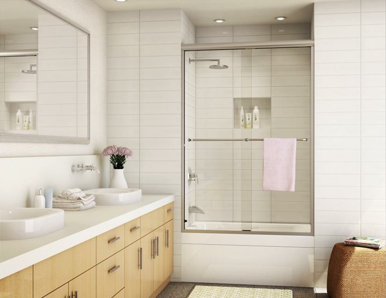 cabine de douche verre idée paroi mobilier bois miroir mur 