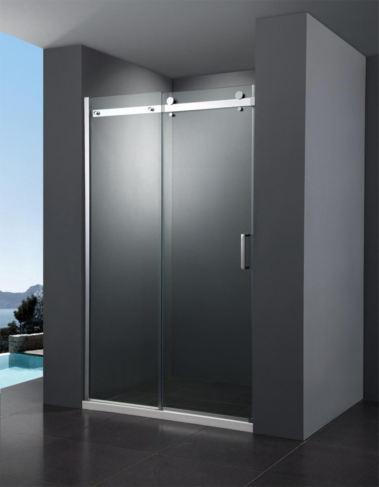 salle de bains grise cabine de douche paroi verre design idées 