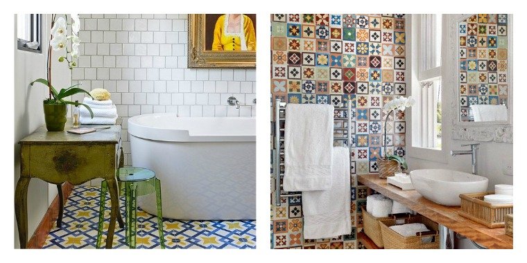 intérieur salle de bains moderne baignoire zellige marocain tabouret vert design idée carrelage blanc mur 