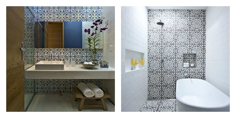 zellige marocain salle de bains idée évier baignoire design déco fleurs miroir mural