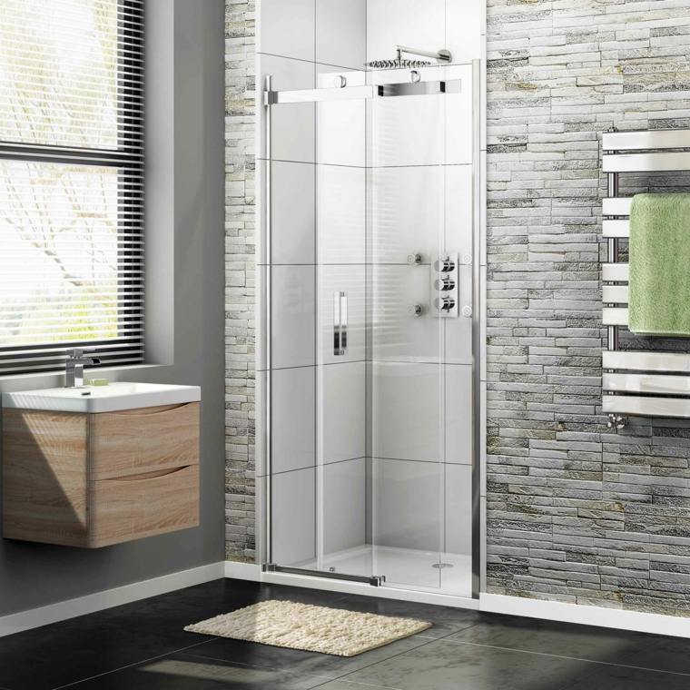 cabine salle de bain idée aménagement mobilier bois tapis de sol