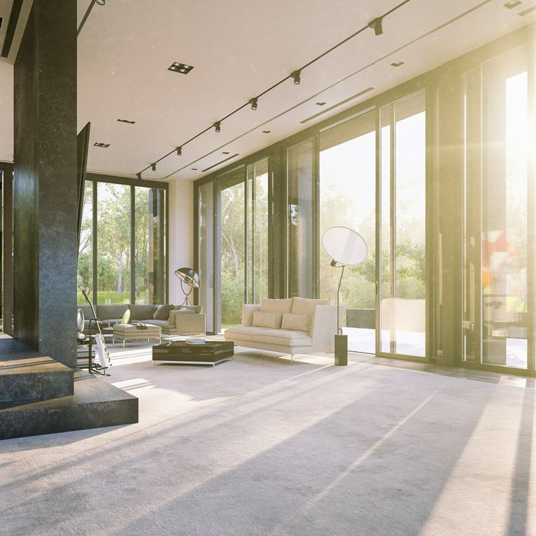 intérieur moderne contemporain minimaliste canapé salon idée porte vitrée design