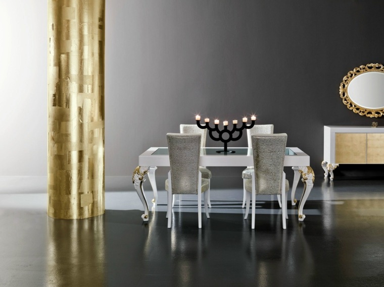 table baroque verre bois chaise design idée aménagement intérieur mobilier miroir rond 