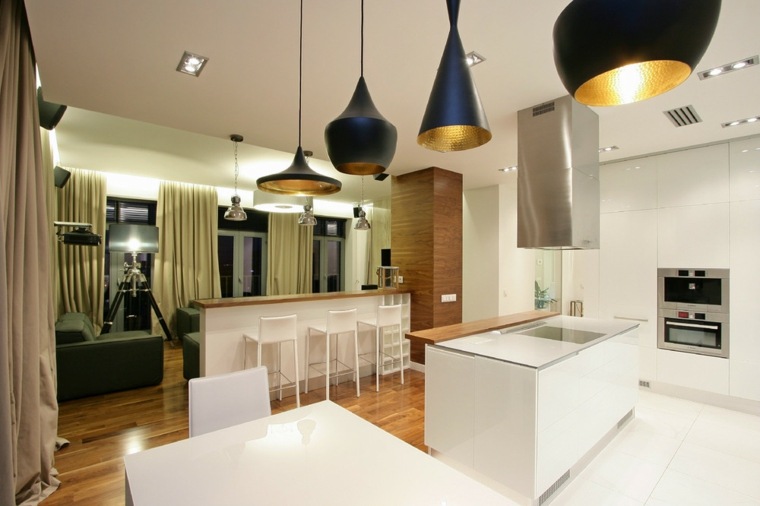 meuble séparation cuisine salon îlot luminaire suspension design