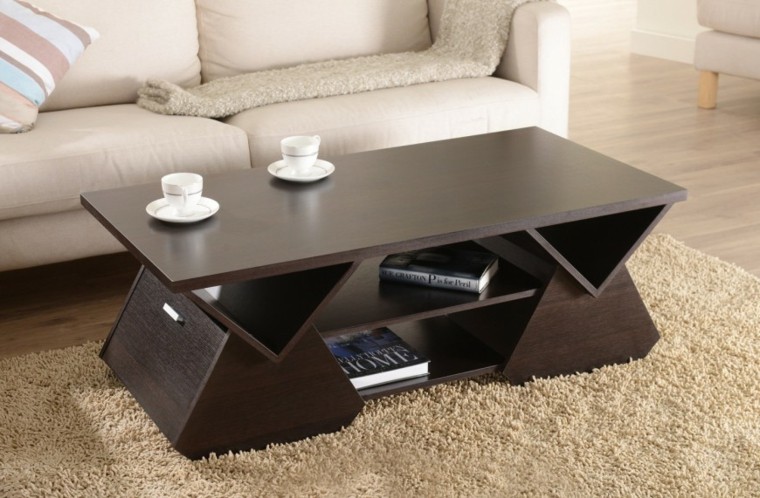 table bois style classique idée rangement salon design canapé beige 