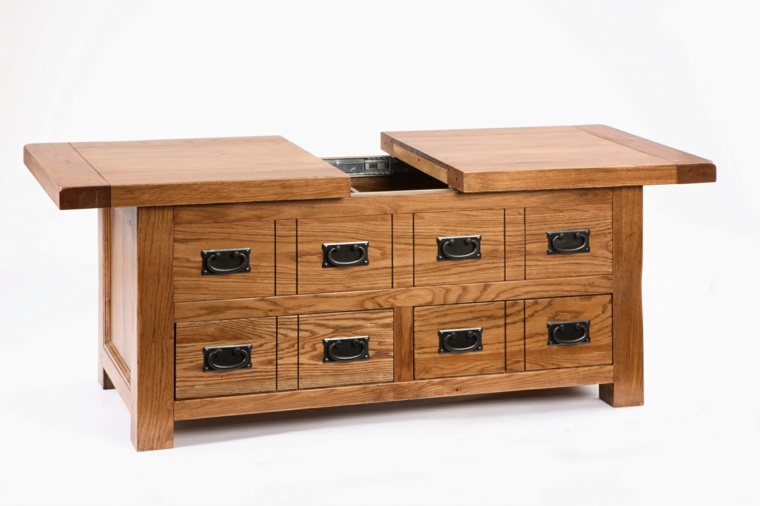 table bois design tiroirs gain de place salon idée 