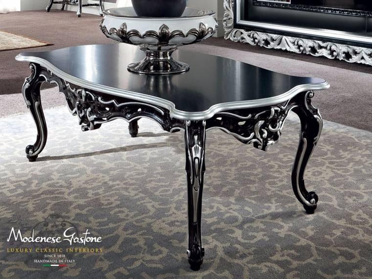 table noire style baroque design tapis de sol moderne idée bois déco baroque