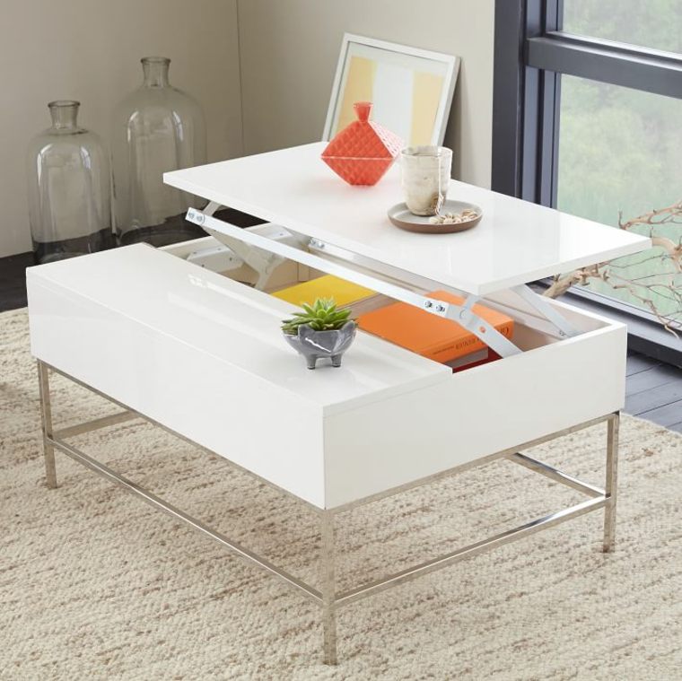 table en bois blanc design fonctionnel idée gain de place salon