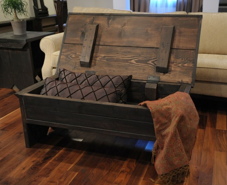 table avec rangement bois authentique design idée salon aménagement