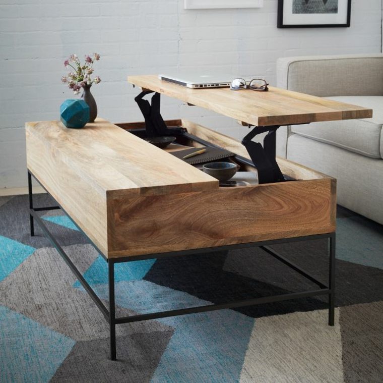 table avec rangement bois design pratique moderne idée salon 