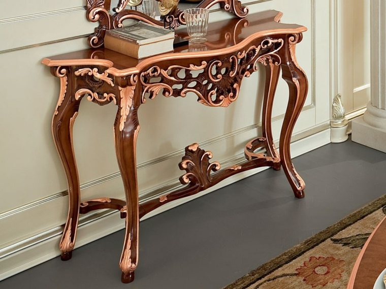 table bois baroque classique design moderne idée miroir entrée