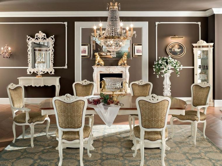table baroque salle à manger chaise baroque design luminaire suspension déco mur 