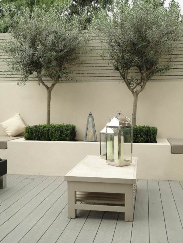 extérieur aménagement terrasse style minimaliste idée plante déco bougies design