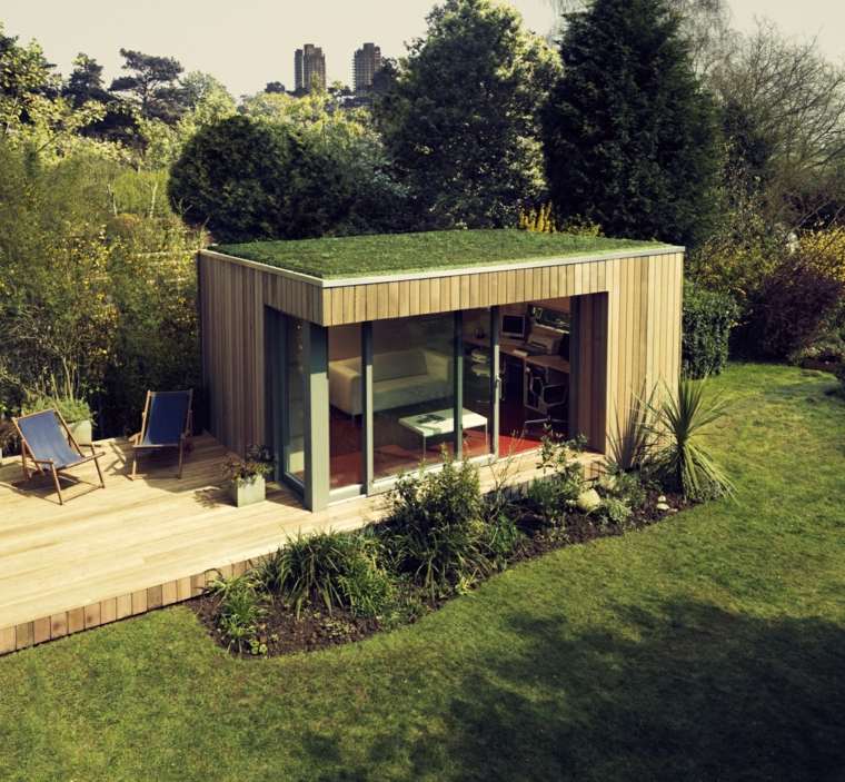 abri toit plat jardin aménagement moderne idée stockage rangement