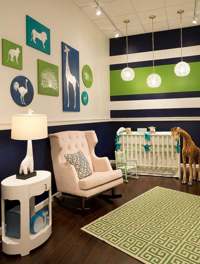 chambre bleu vert idée bébé enfant chambre fauteuil tapis de sol fauteuil 