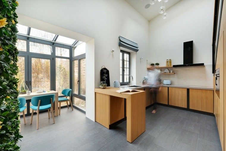 appartement design cuisine moderne bois mur végétale déco intérieur idée 