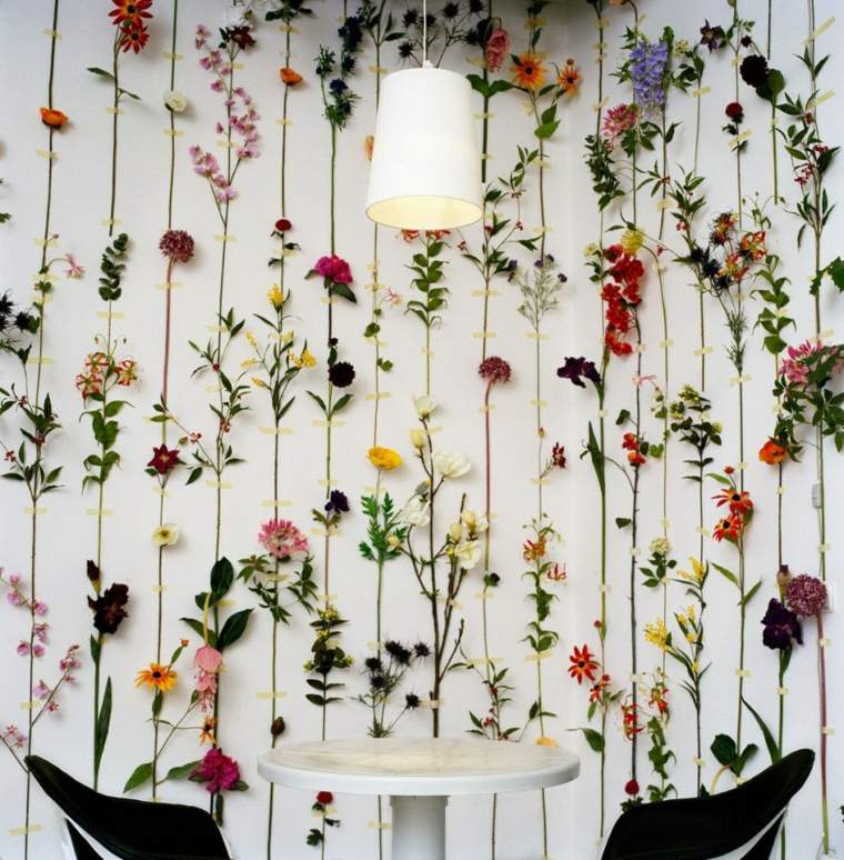 déco printemps idée mur fleurs suspension luminaire table blanche 