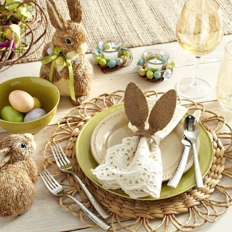 décoration assiette pâques lapin idée centre de table œufs 