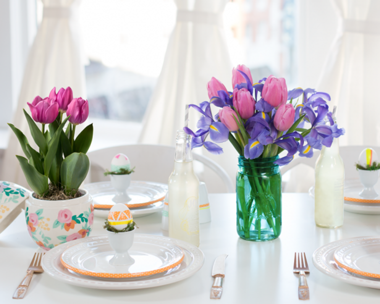 décoration table tulipes idée fleurs printemps pâques 
