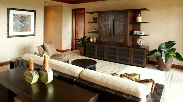 décoration asiatique meubles bois salon