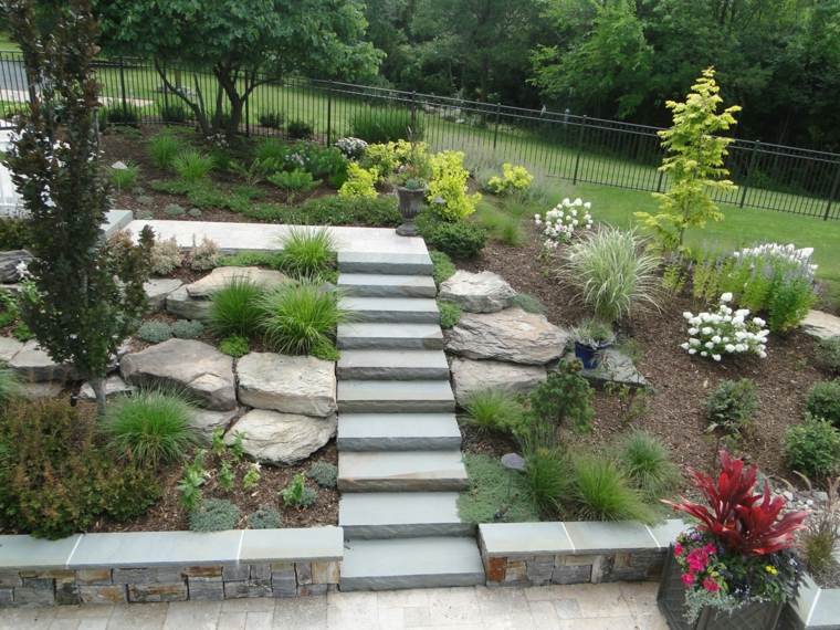 escalier jardin design beton pierre