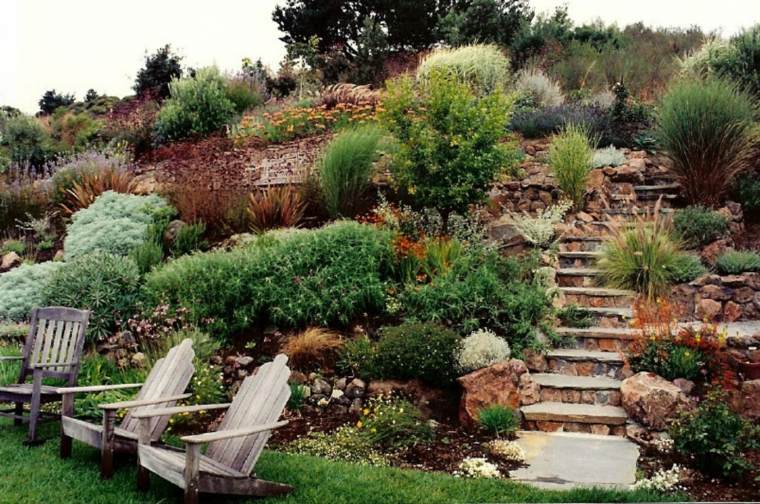 escalier jardin style rustique pierre