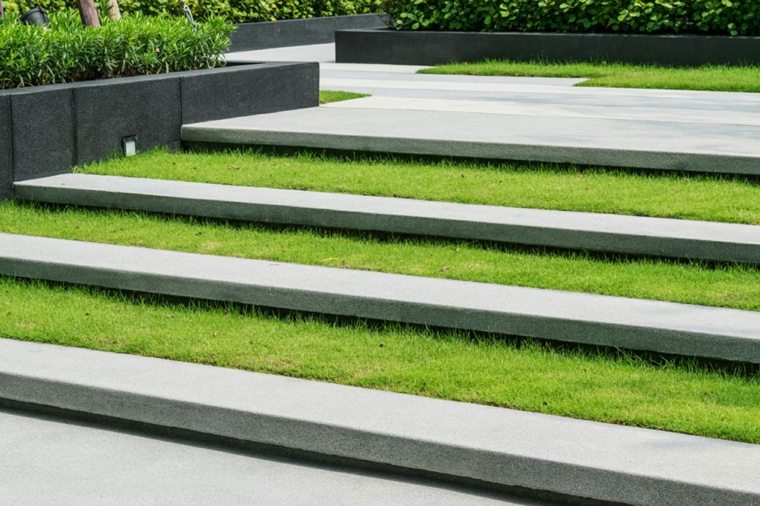 escalier moderne beton verdure