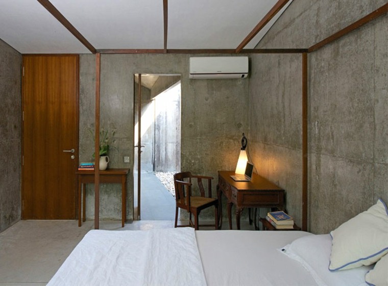 intérieurs modernes design plafond béton moderne bureau bois lit chambre
